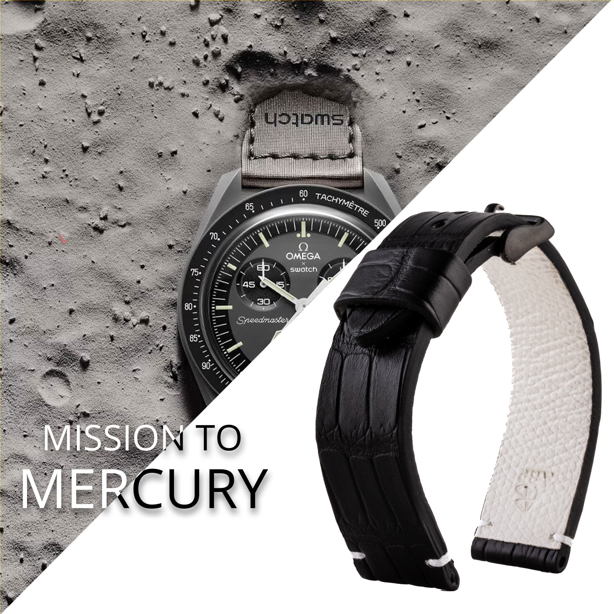 Tribute to MoonSwatch Omega X Swatch - Leather watch strap "Mission to..." - Alligator contrast stitching (black, blue, red...)