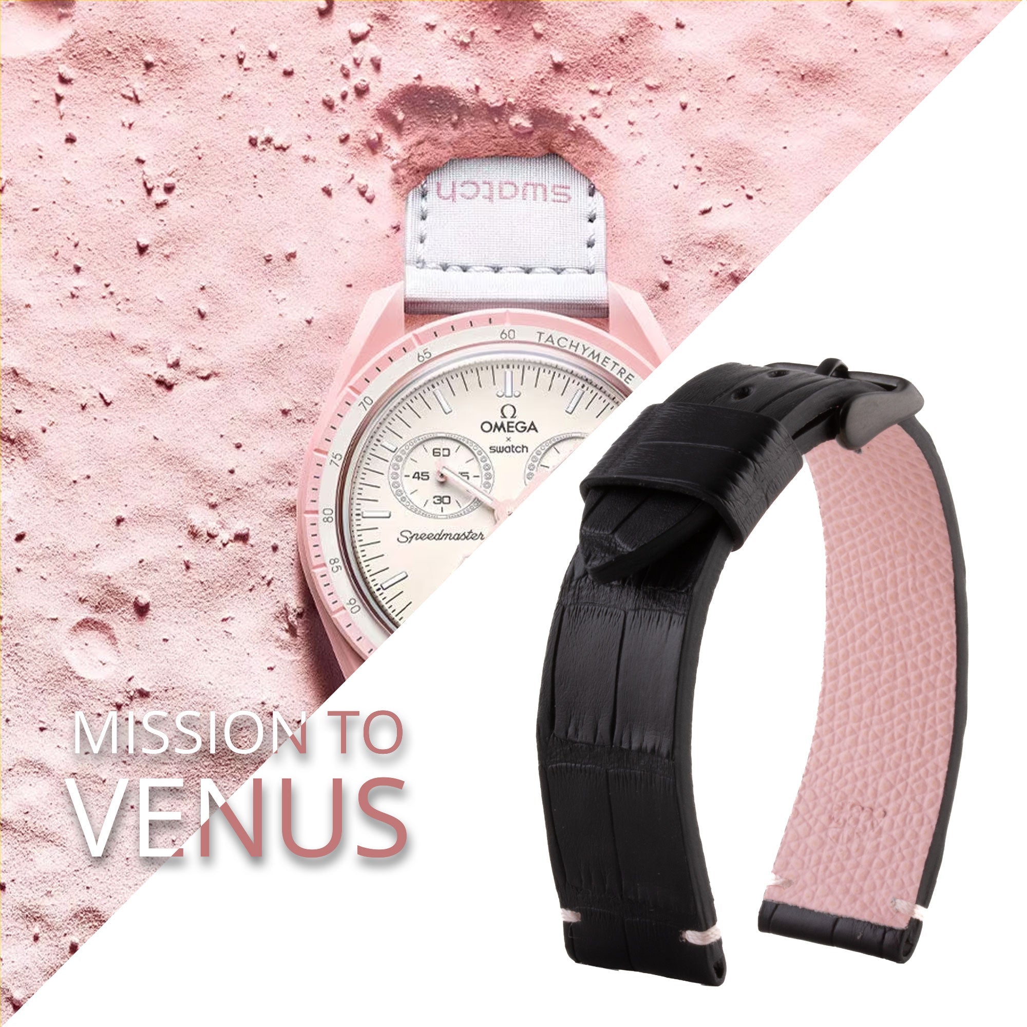 Tribute to MoonSwatch Omega X Swatch - Leather watch strap "Mission to..." - Alligator contrast stitching (black, blue, red...)