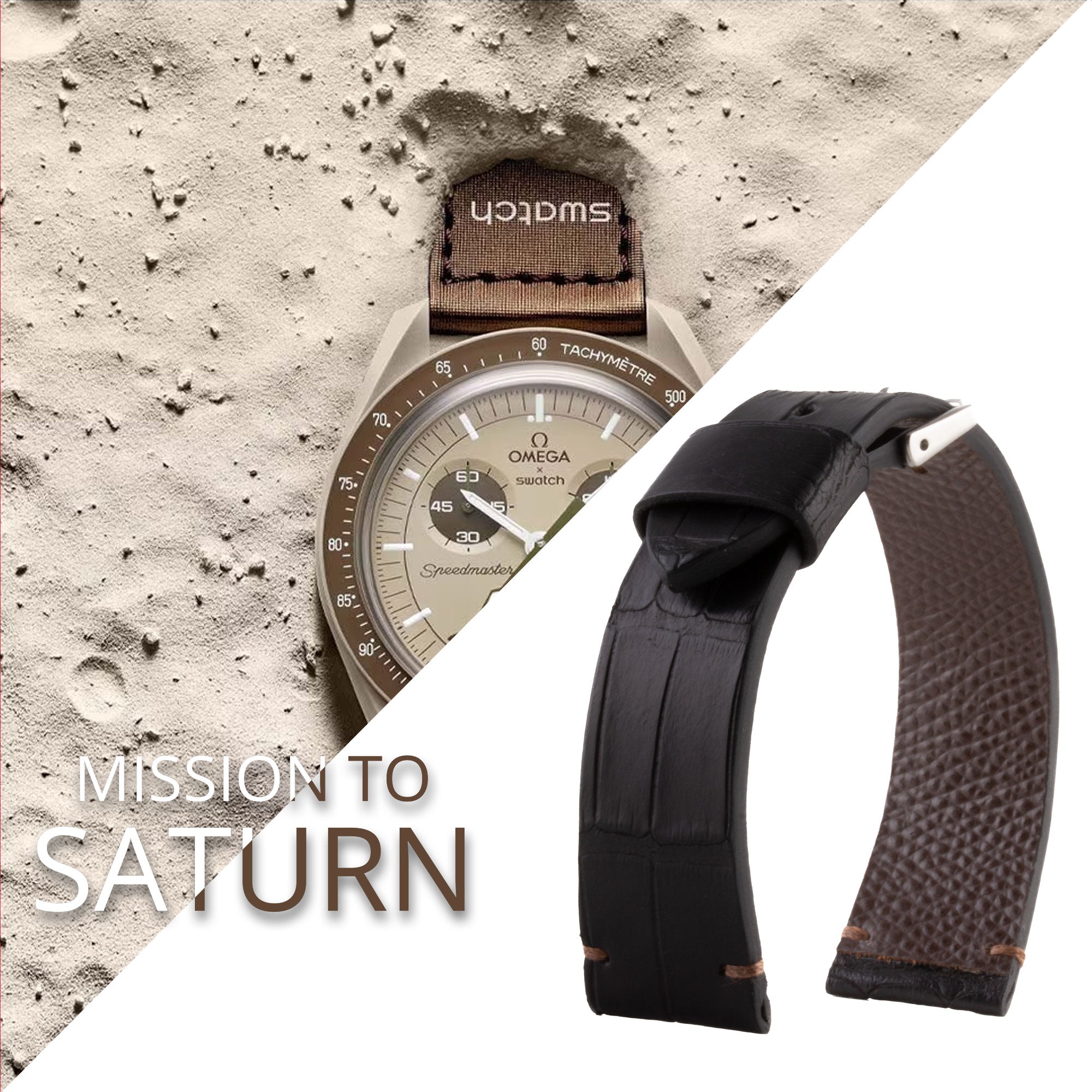 Tribute to MoonSwatch Omega X Swatch - Leather watch strap "Mission to..." - Alligator contrast stitching (black, blue, red...)