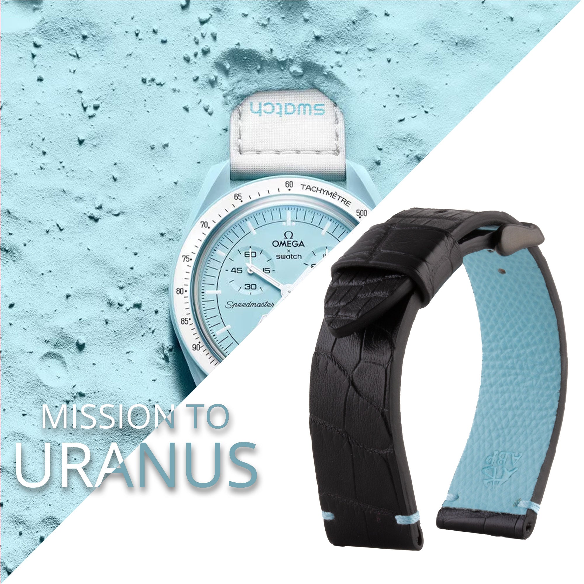 Tribute to MoonSwatch Omega X Swatch - Leather watch strap "Mission to..." - Alligator contrast stitching (black, blue, red...)