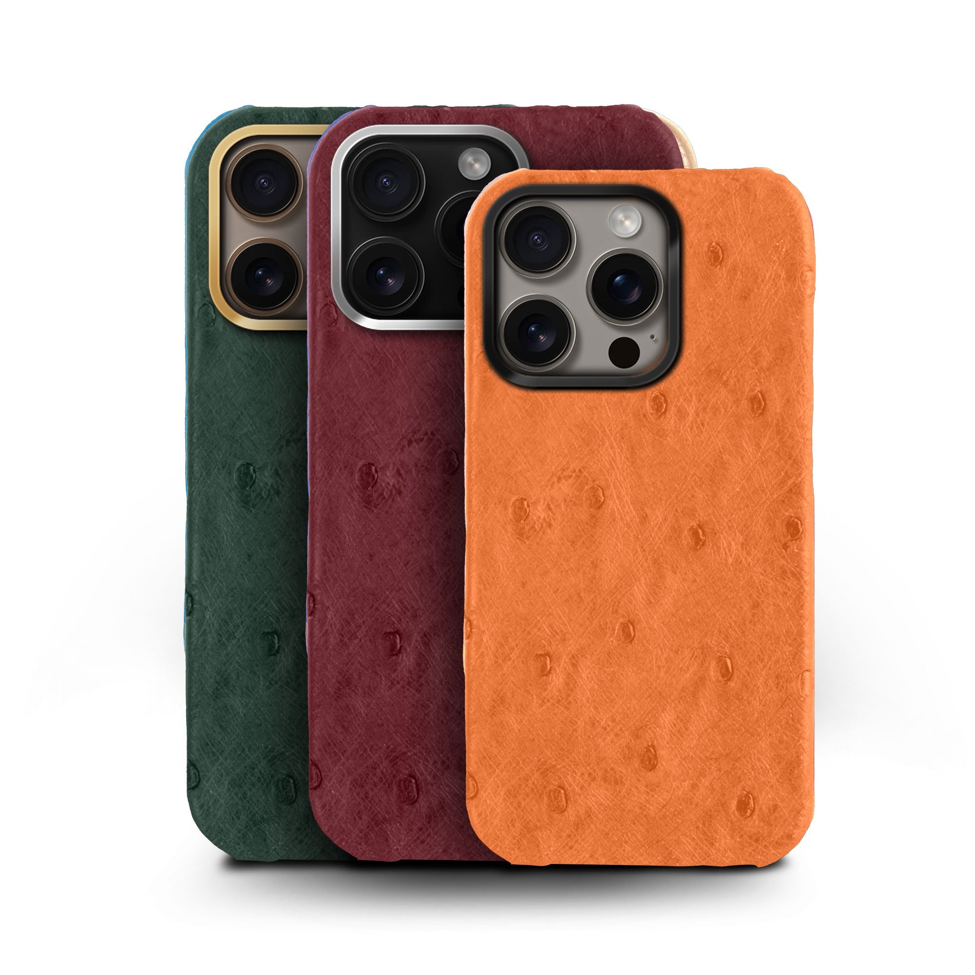 Coque cuir "Prime" pour iPhone 16 ( Pro & Pro Max ) - Autruche
