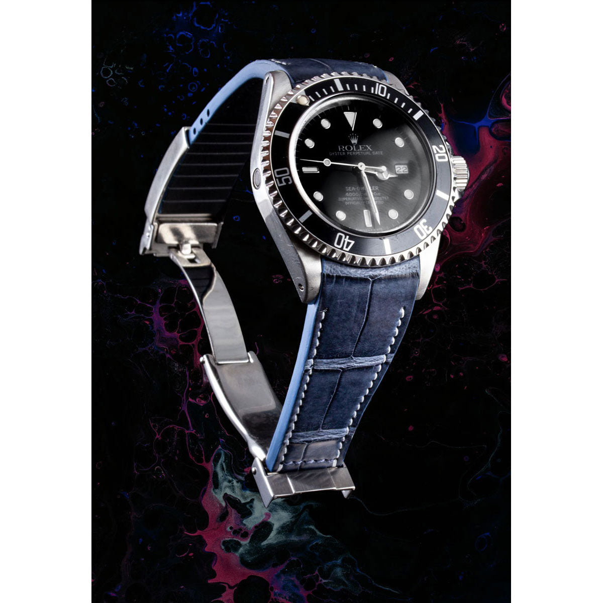 Rolex – R Strap leather watch strap – Alligator white stitching (black, brown, blue, white, light khaki)