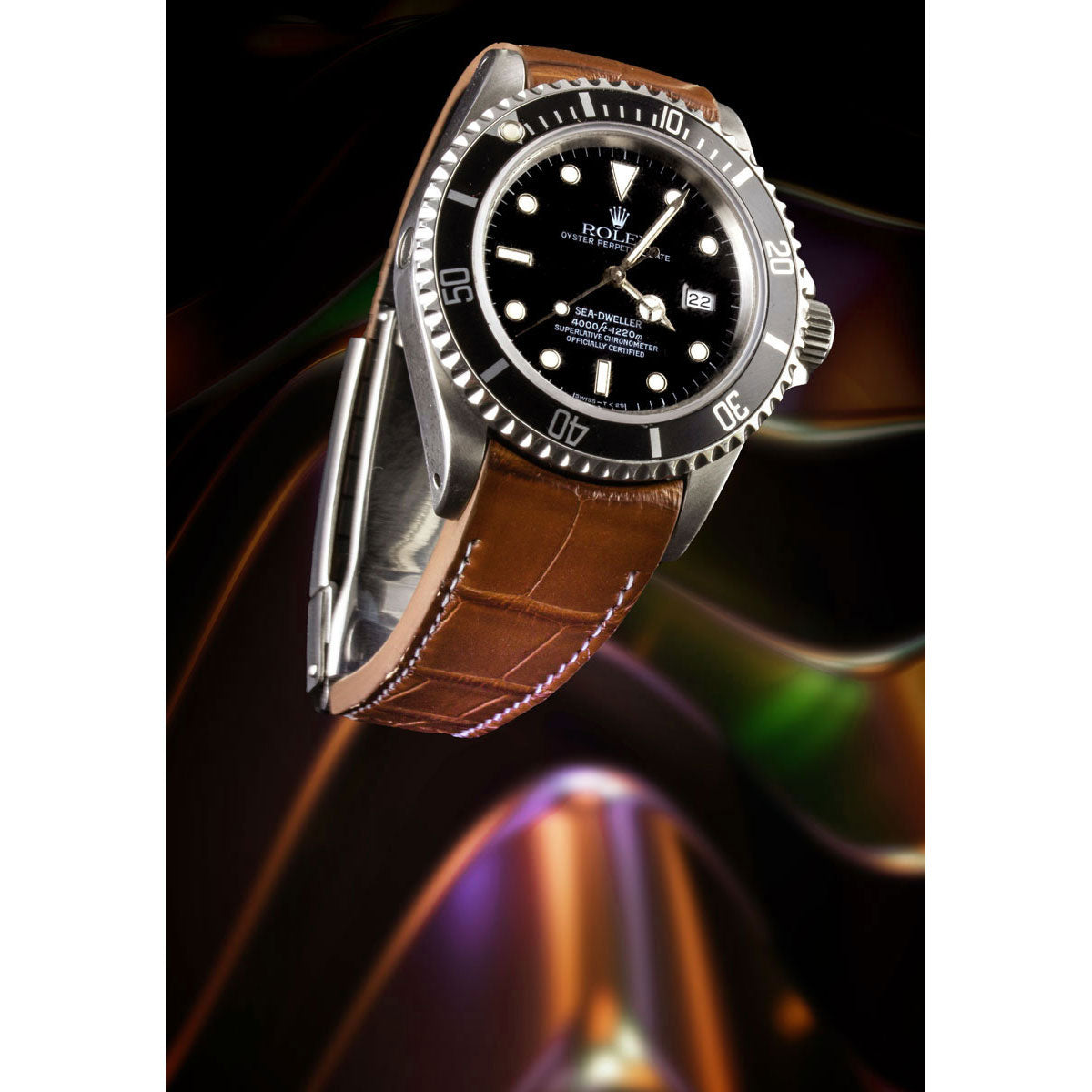 Rolex – R Strap leather watch strap – Alligator white stitching (black, brown, blue, white, light khaki)