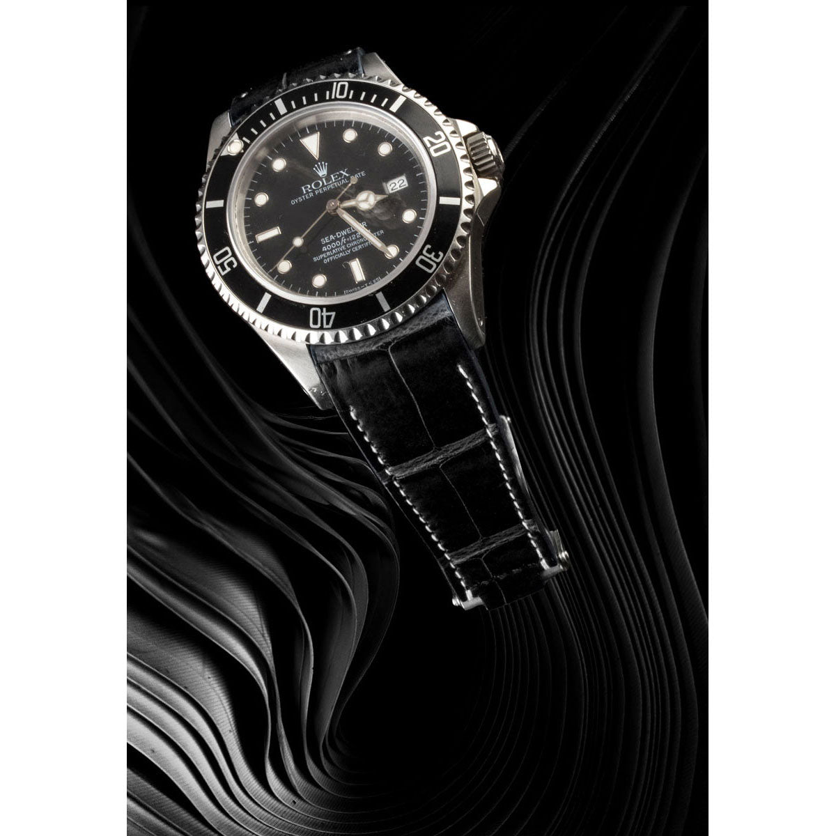 Rolex – R Strap leather watch strap – Alligator white stitching (black, brown, blue, white, light khaki)