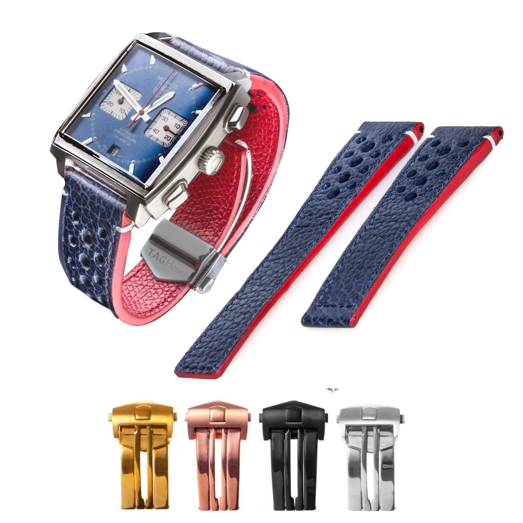 Tag Heuer Monaco - Bracelet montre cuir - Buffle bleu marine