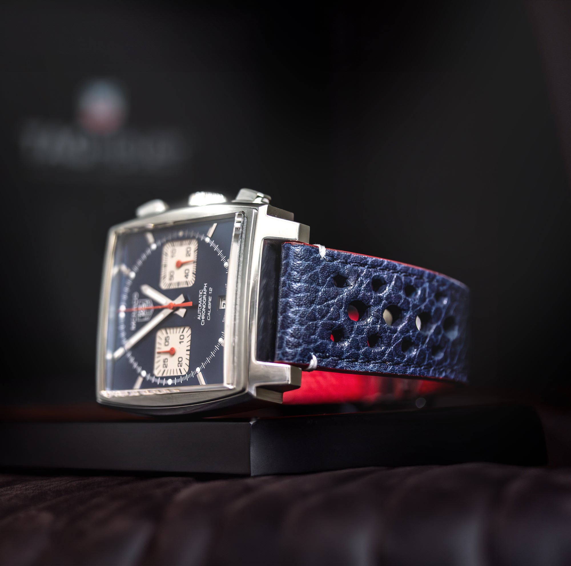 Tag Heuer Monaco - Leather watch strap - Navy blue buffalo