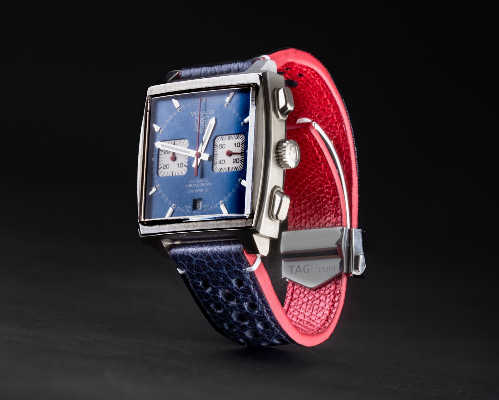 Tag Heuer Monaco - Leather watch strap - Navy blue buffalo