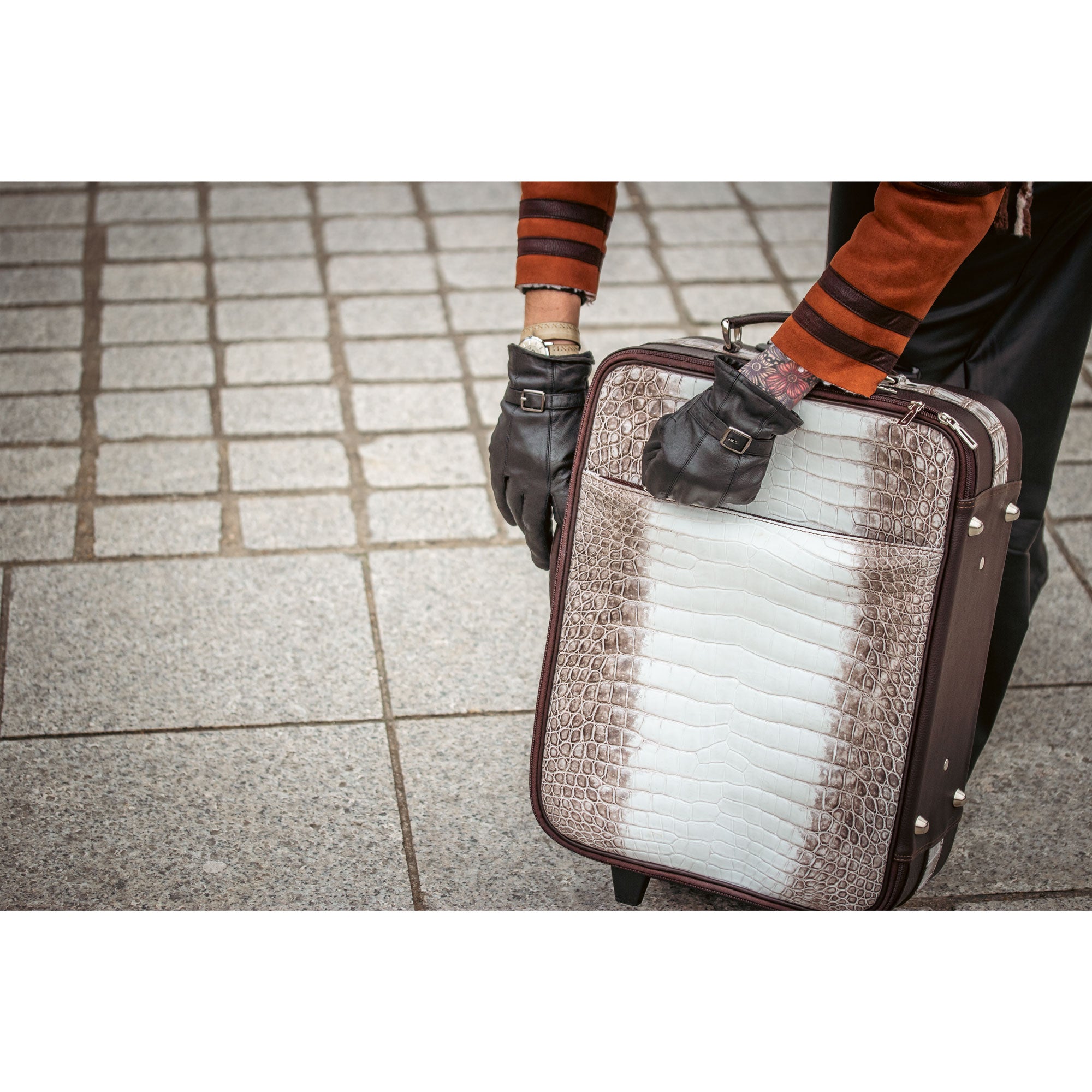 Valise cabine cuir - Crocodile Himalaya Clair
