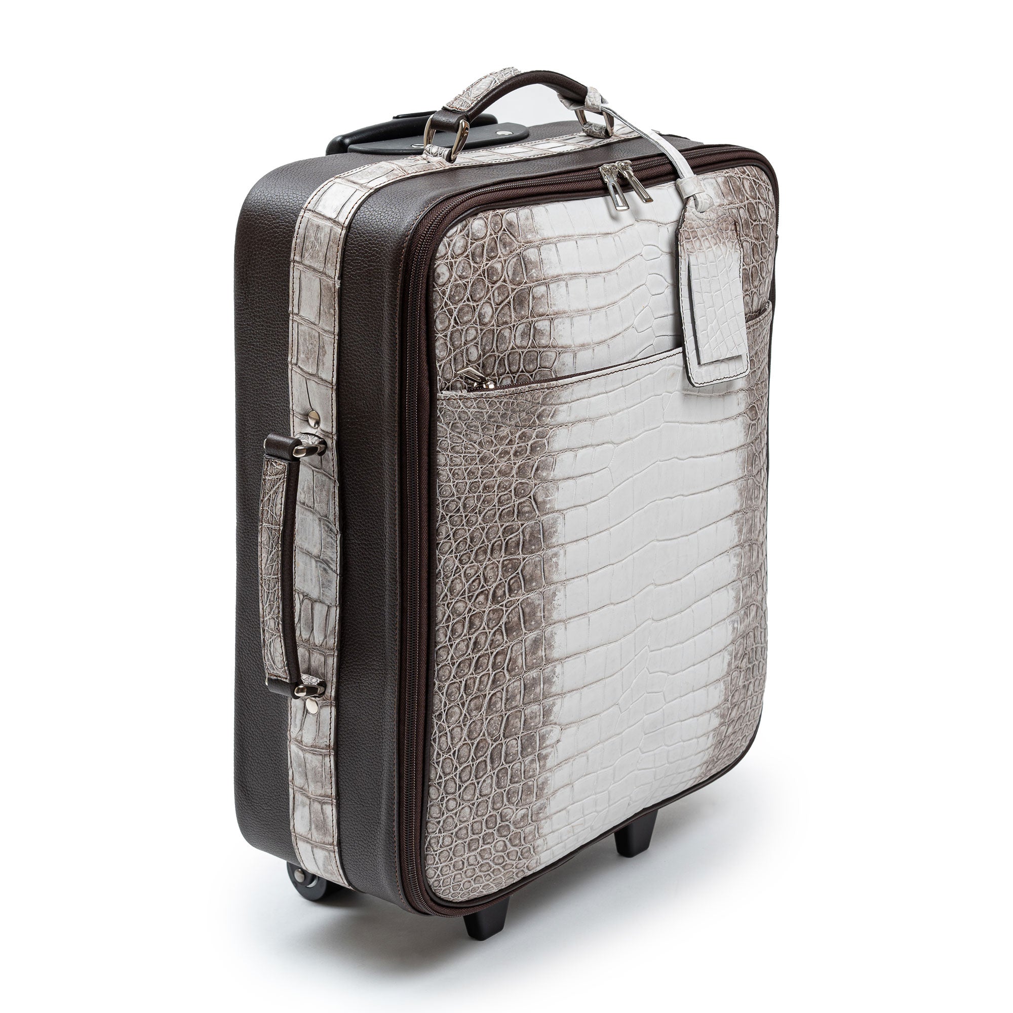 Valise cabine cuir - Crocodile Himalaya Clair