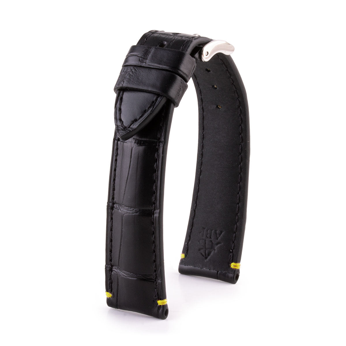 Leather watch strap - Black alligator with contrasting bartack stitching (black, blue, green, red, etc.)