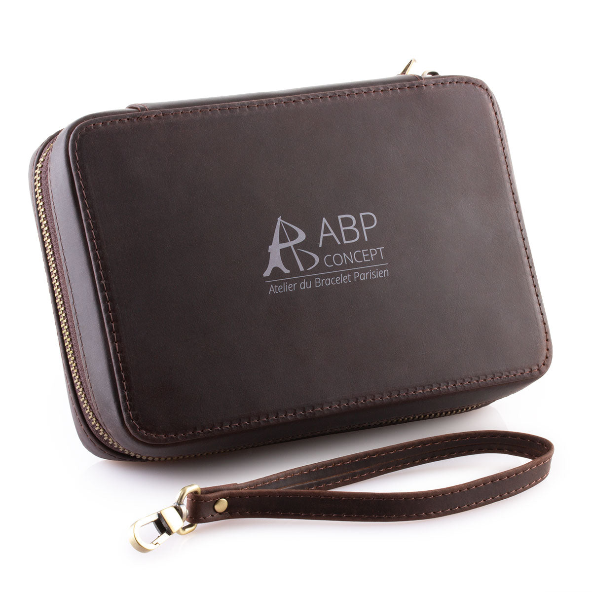 Leather watch strap box - Calfskin storage case for 12 watch straps - Brown