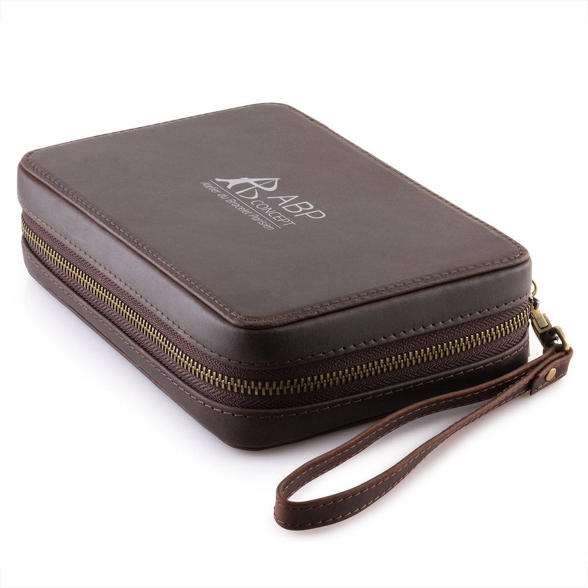 Leather watch strap box - Calfskin storage case for 12 watch straps - Brown