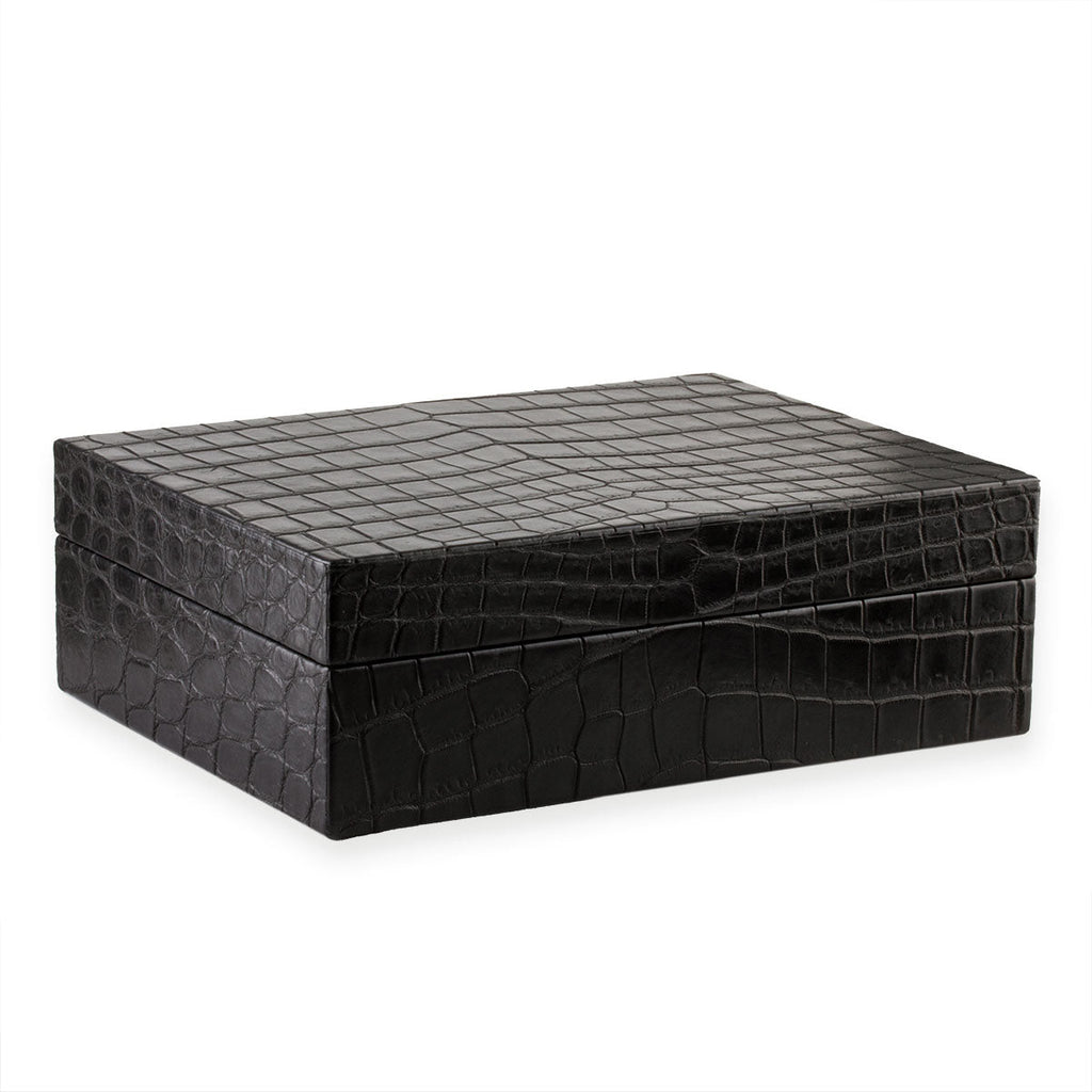 Leather watch box - Case for 8 watches - Black alligator