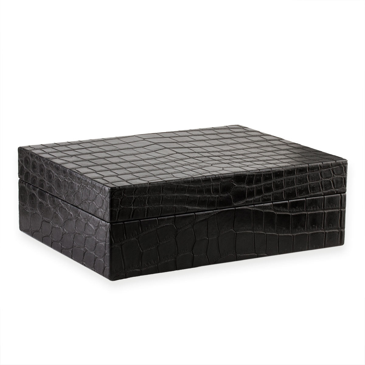 Leather watch box - Case for 8 watches - Black alligator