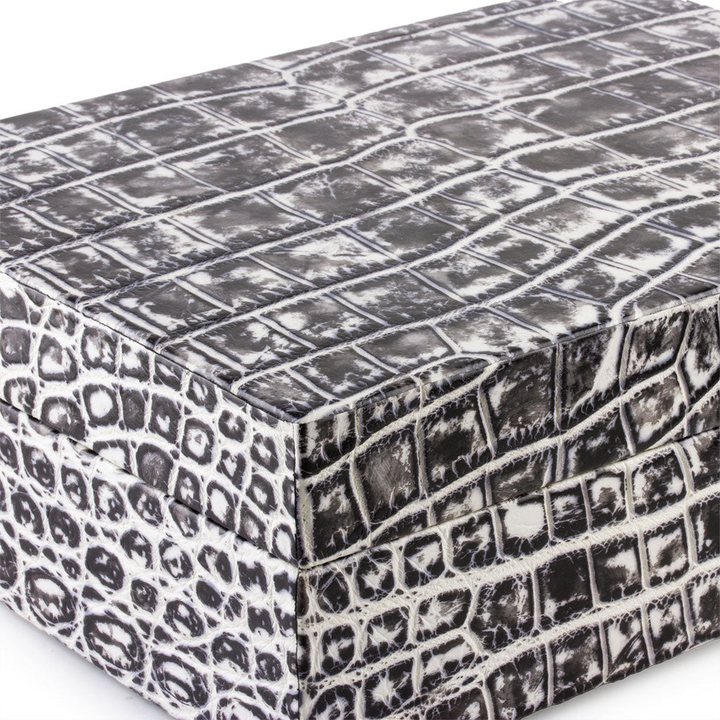 Leather watch box - Case for 8 watches - Black/white alligator