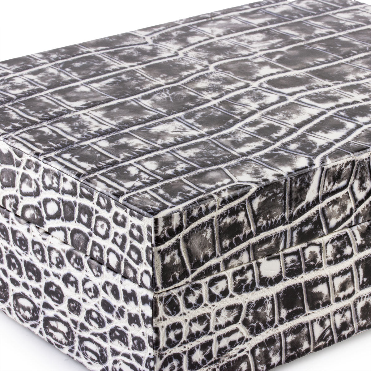 Leather watch box - Case for 8 watches - Black/white alligator