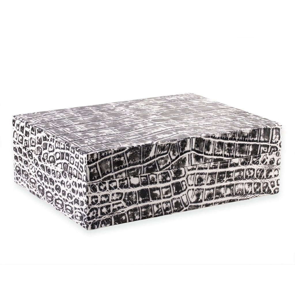 Leather watch box - Case for 8 watches - Black/white alligator