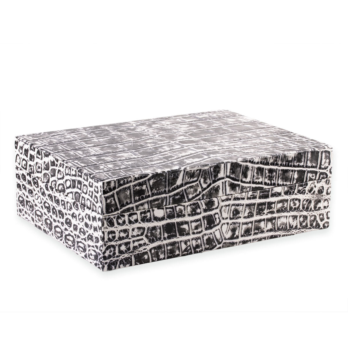 Leather watch box - Case for 8 watches - Black/white alligator