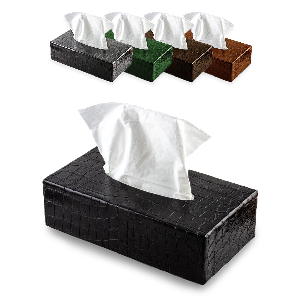 Leather Tissue Box - Alligator