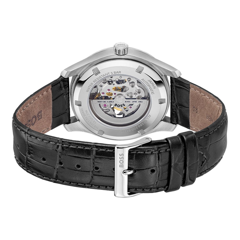 BOSS Men's Principle Skeleton Automatic Leather Watch 1514234