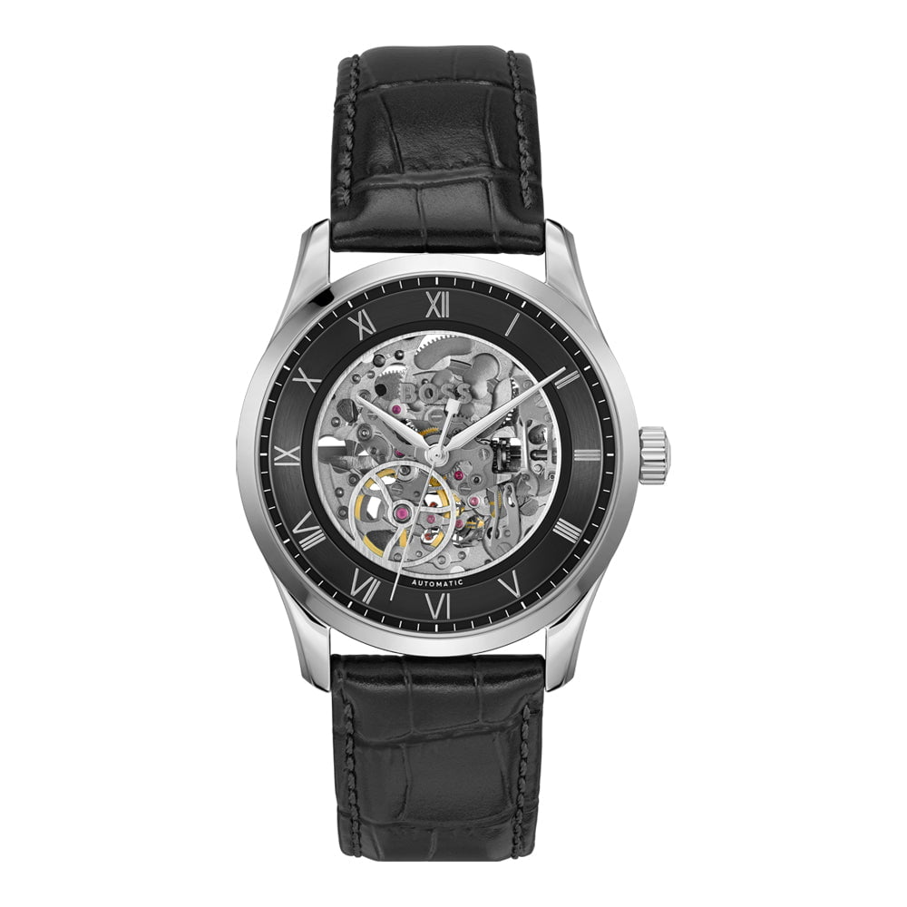 BOSS Men's Principle Skeleton Automatic Leather Watch 1514234