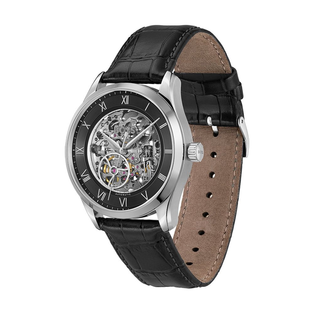 BOSS Men's Principle Skeleton Automatic Leather Watch 1514234