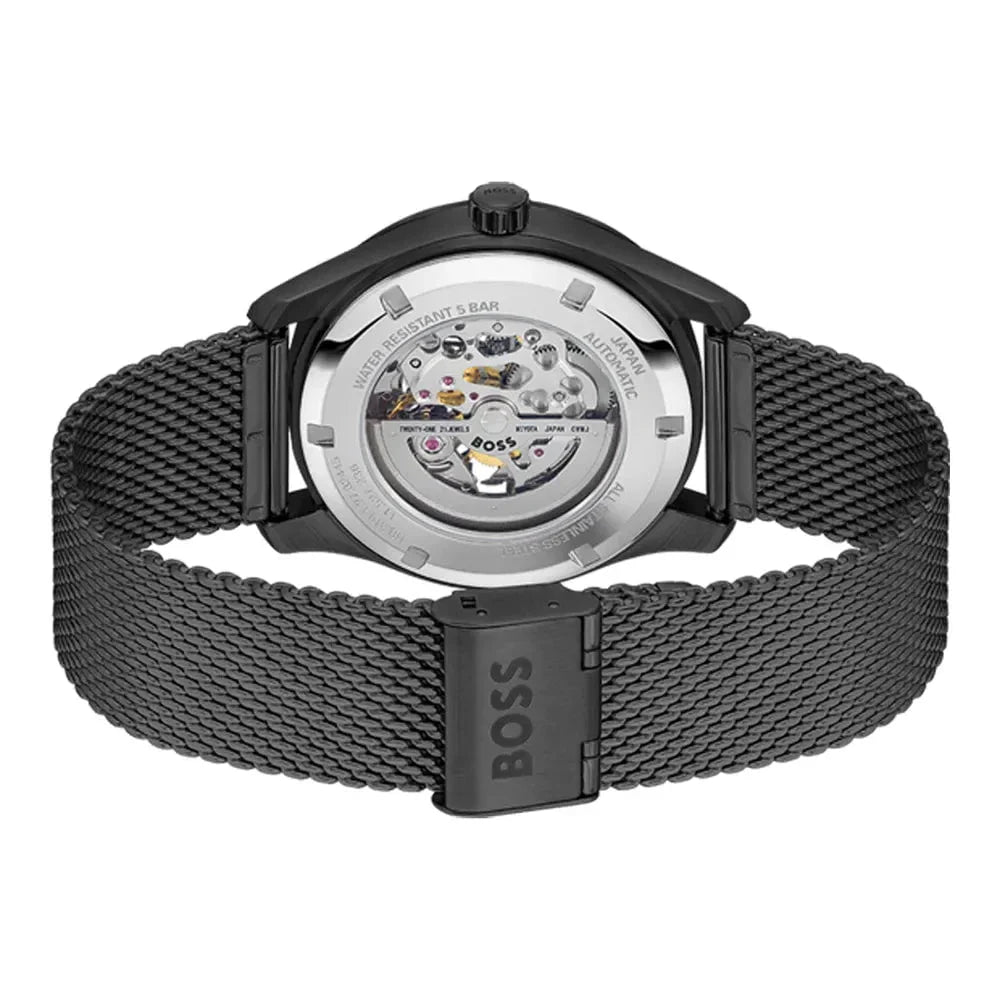 BOSS Men's Skeleton Automatic Watch in Black Steel 1514255