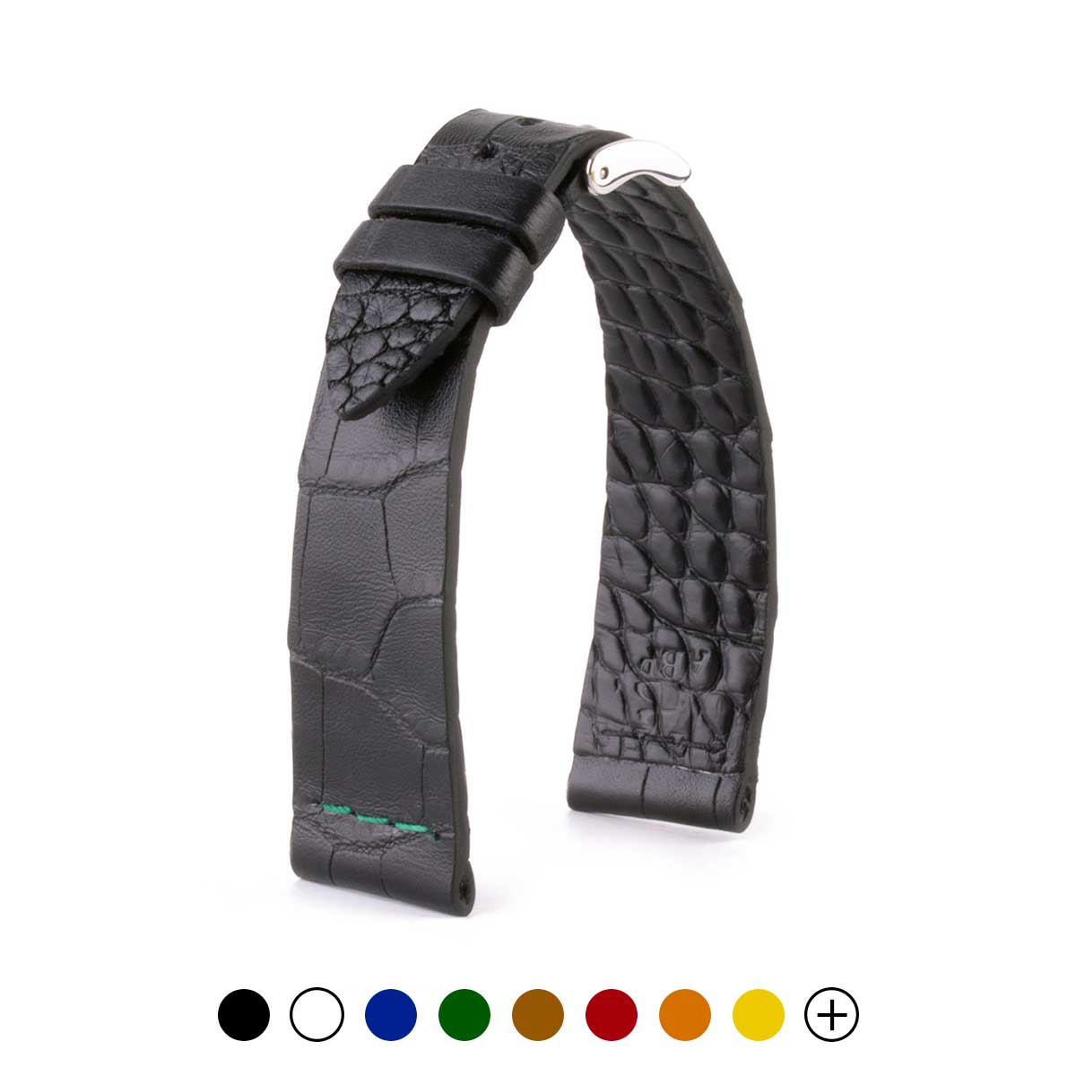 Bracelet montre cuir - Alligator "éco-responsable" couture contrastée (noir, bleu, vert, rouge...)