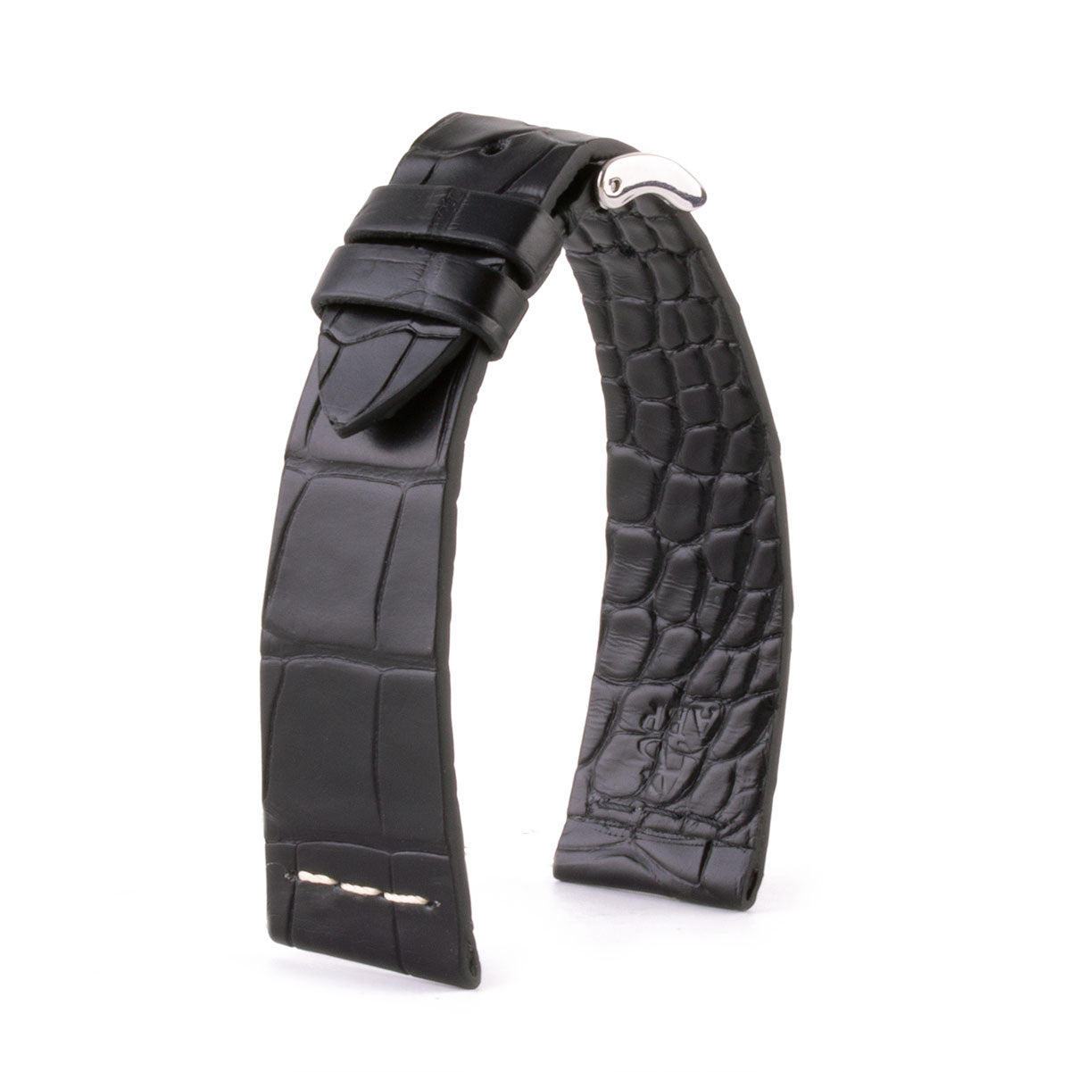 Bracelet montre cuir - Alligator "éco-responsable" couture contrastée (noir, bleu, vert, rouge...)