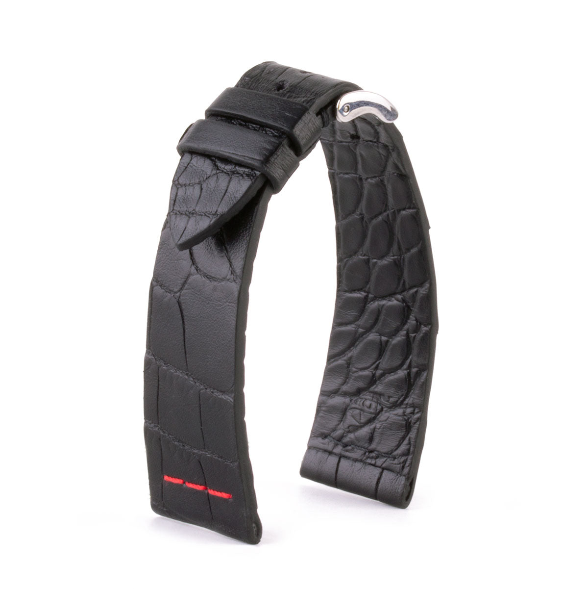 Bracelet montre cuir - Alligator "éco-responsable" couture contrastée (noir, bleu, vert, rouge...)