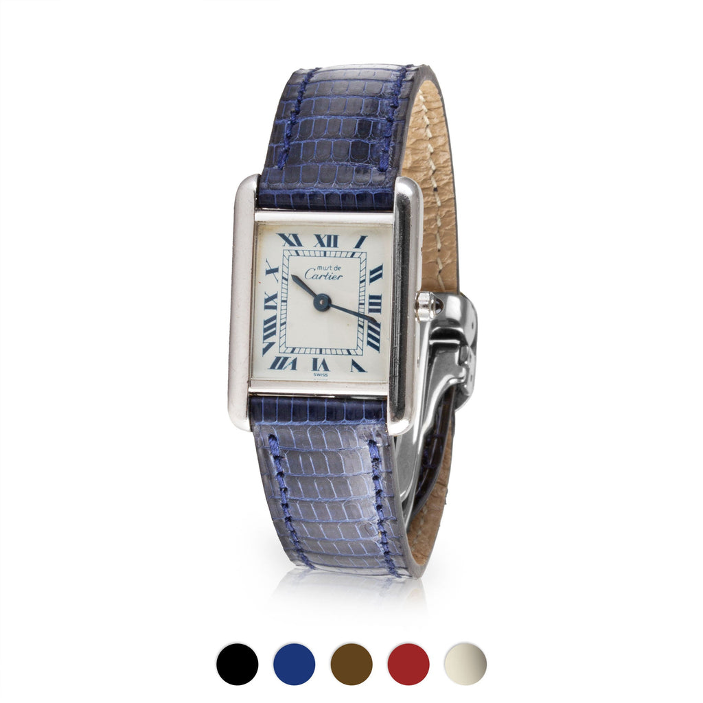 Cartier Tank - Bracelet montre cuir - Lézard (noir, bleu, marron, rouge, himalaya)