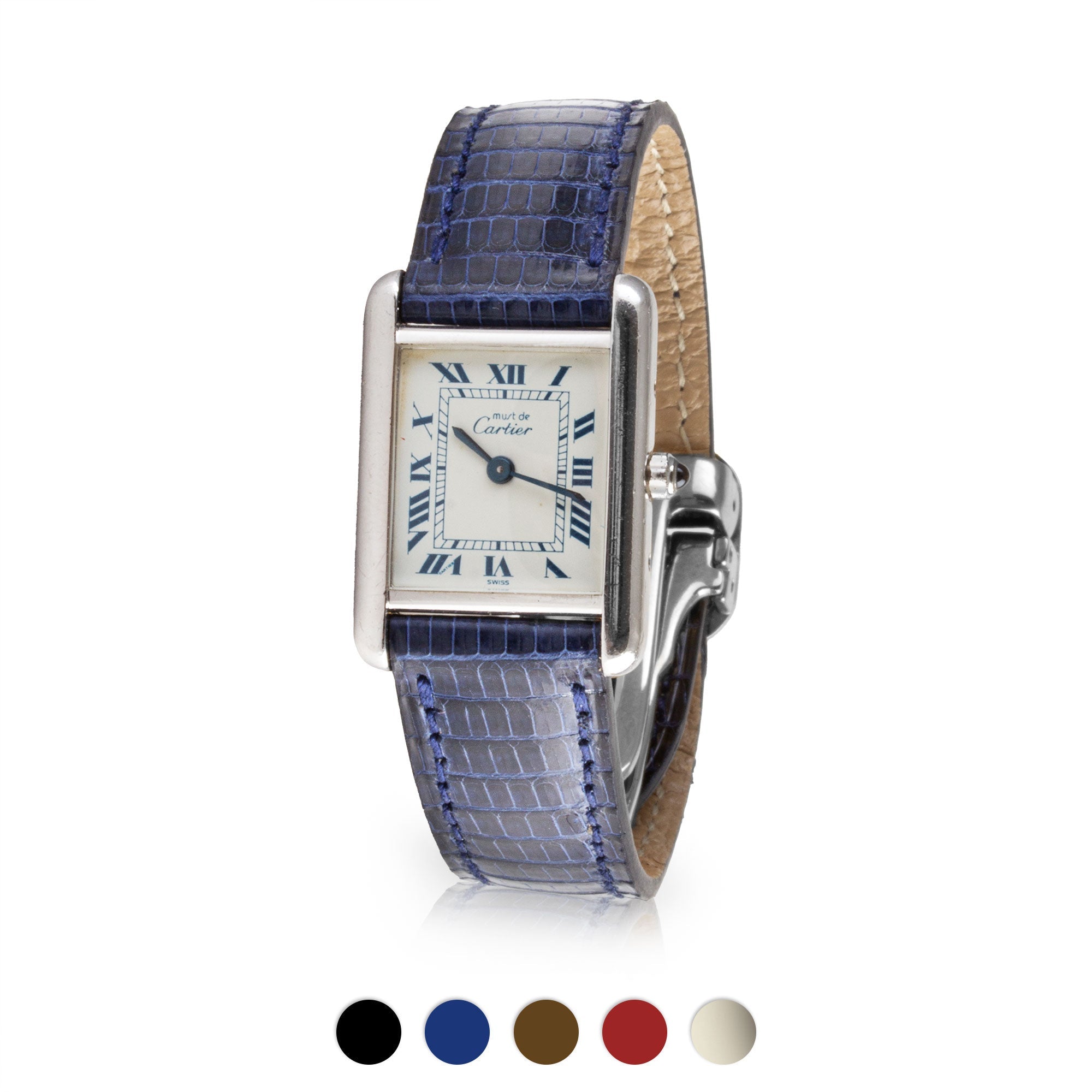Cartier Tank - Bracelet montre cuir - Lézard (noir, bleu, marron, rouge, himalaya)