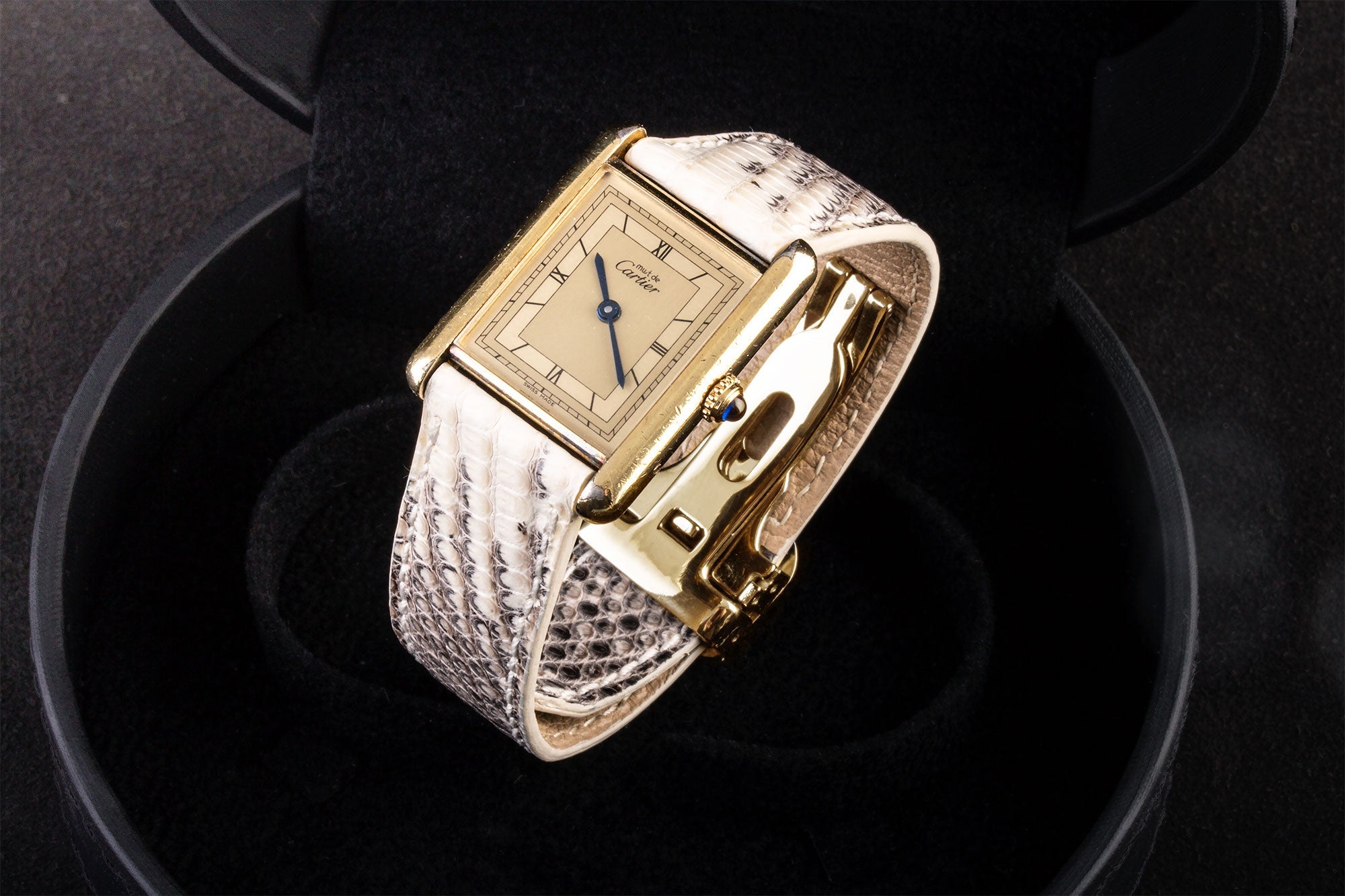 Cartier Tank - Bracelet montre cuir - Lézard (noir, bleu, marron, rouge, himalaya)