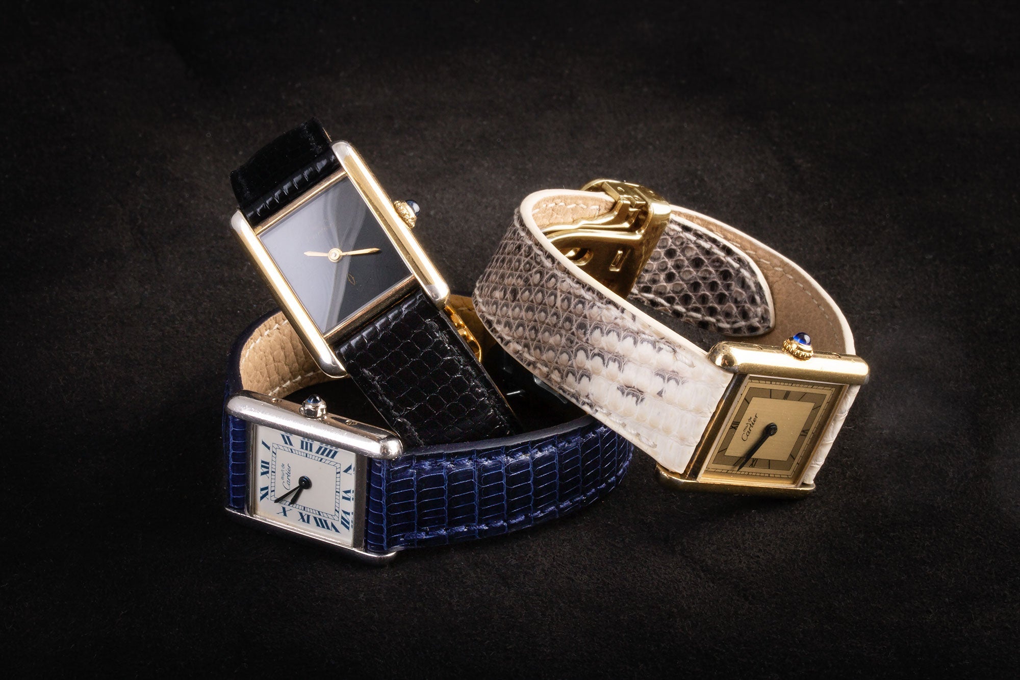 Cartier Tank - Bracelet montre cuir - Lézard (noir, bleu, marron, rouge, himalaya)