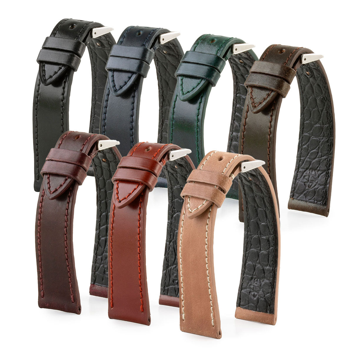 Bracelet pour montre cuir - Cordovan (noir, bleu, vert, marron, bordeaux)