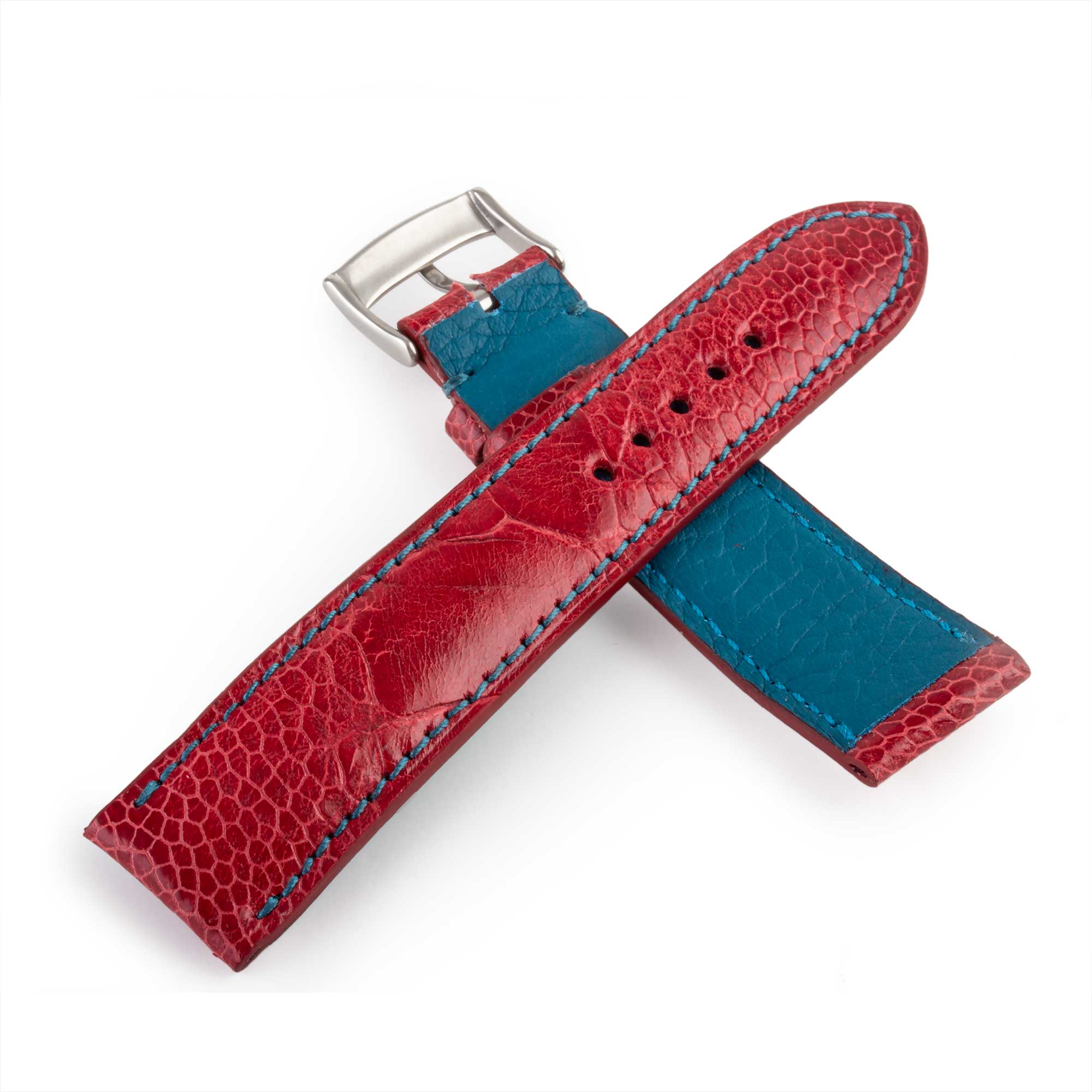 Bracelet-montre en cuir - Patte d'autruche (marron, vert, orange)