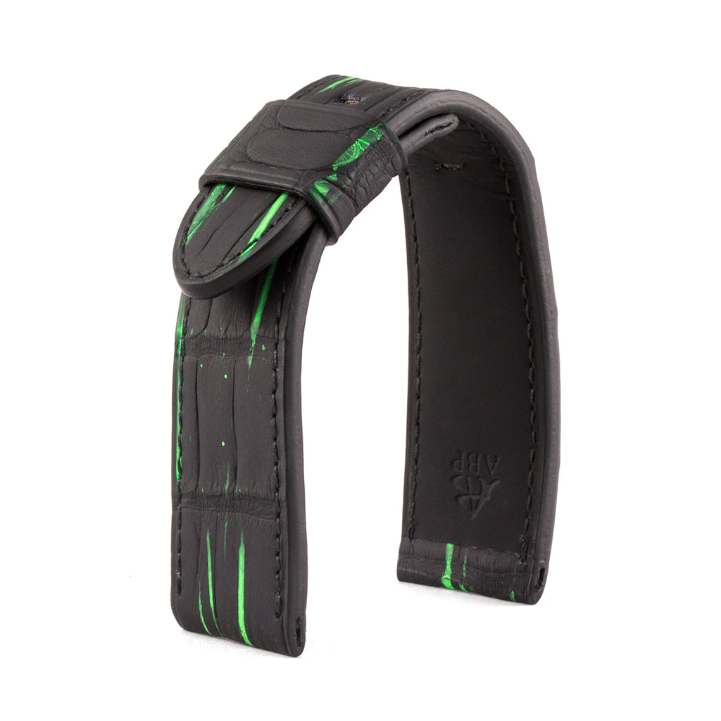 Panerai Radiomir &amp; Luminor - Fluorescent Leather Watch Strap - Black/Green Alligator