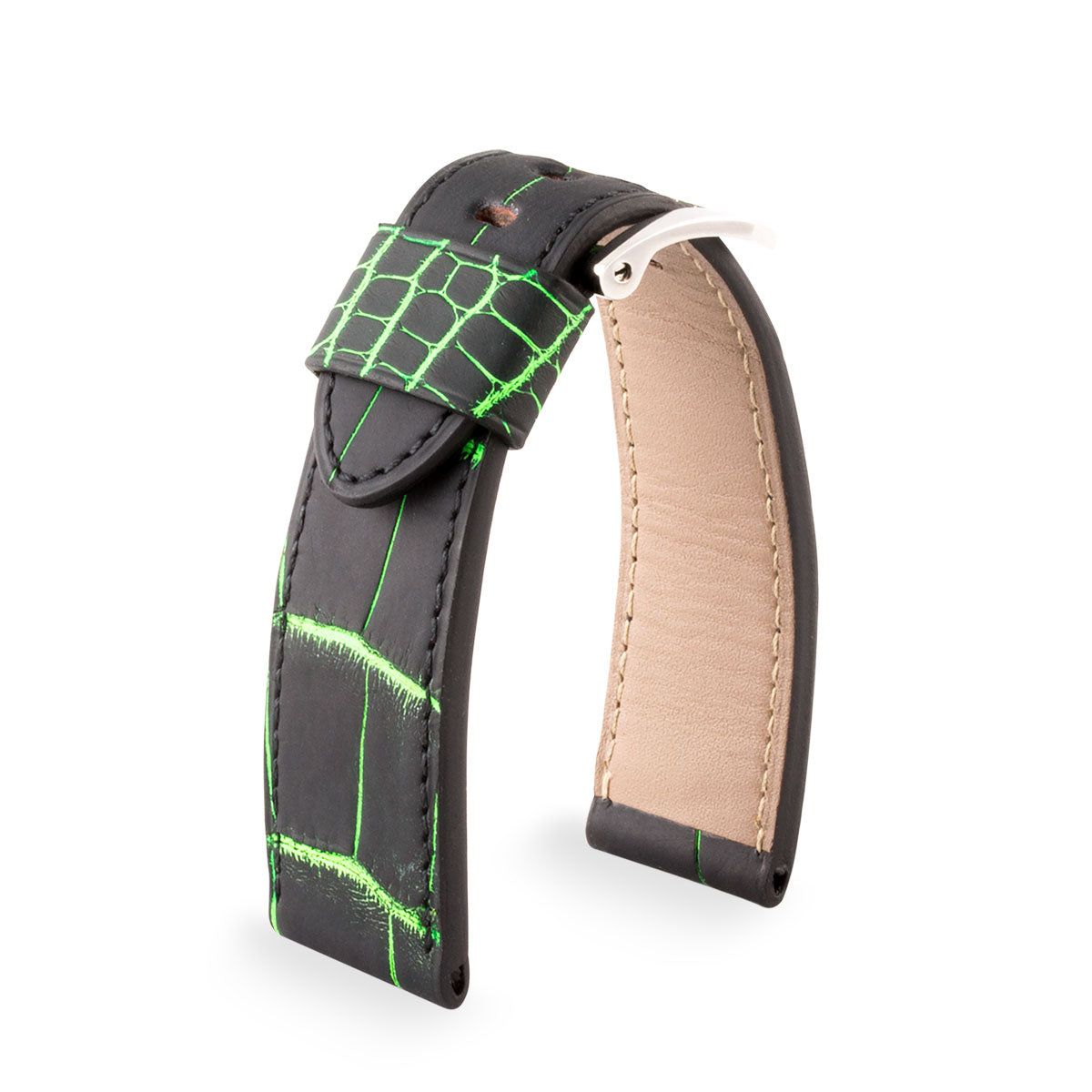 Panerai Radiomir &amp; Luminor - Fluorescent Leather Watch Strap - Black/Green Alligator