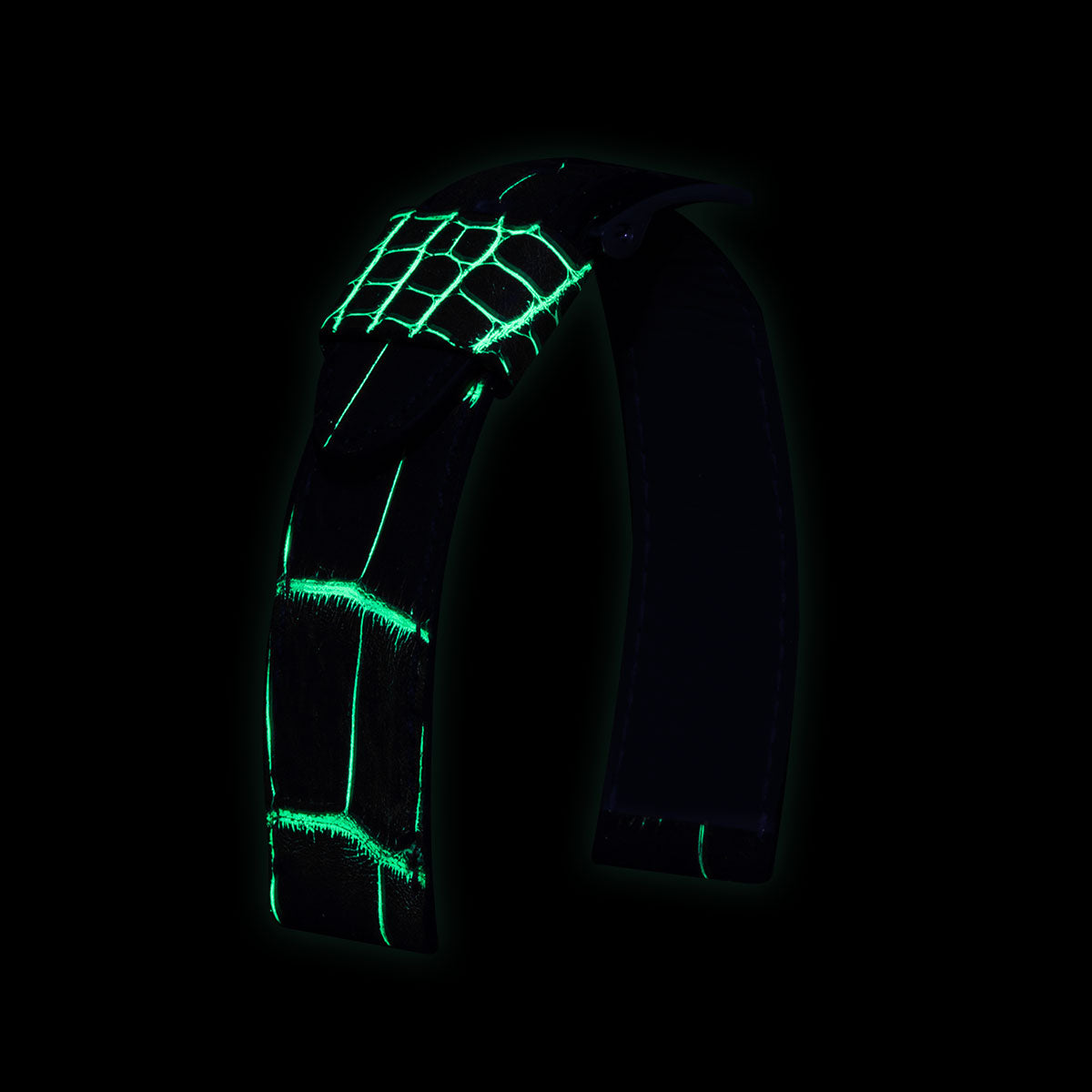 Panerai Radiomir &amp; Luminor - Fluorescent Leather Watch Strap - Black/Green Alligator