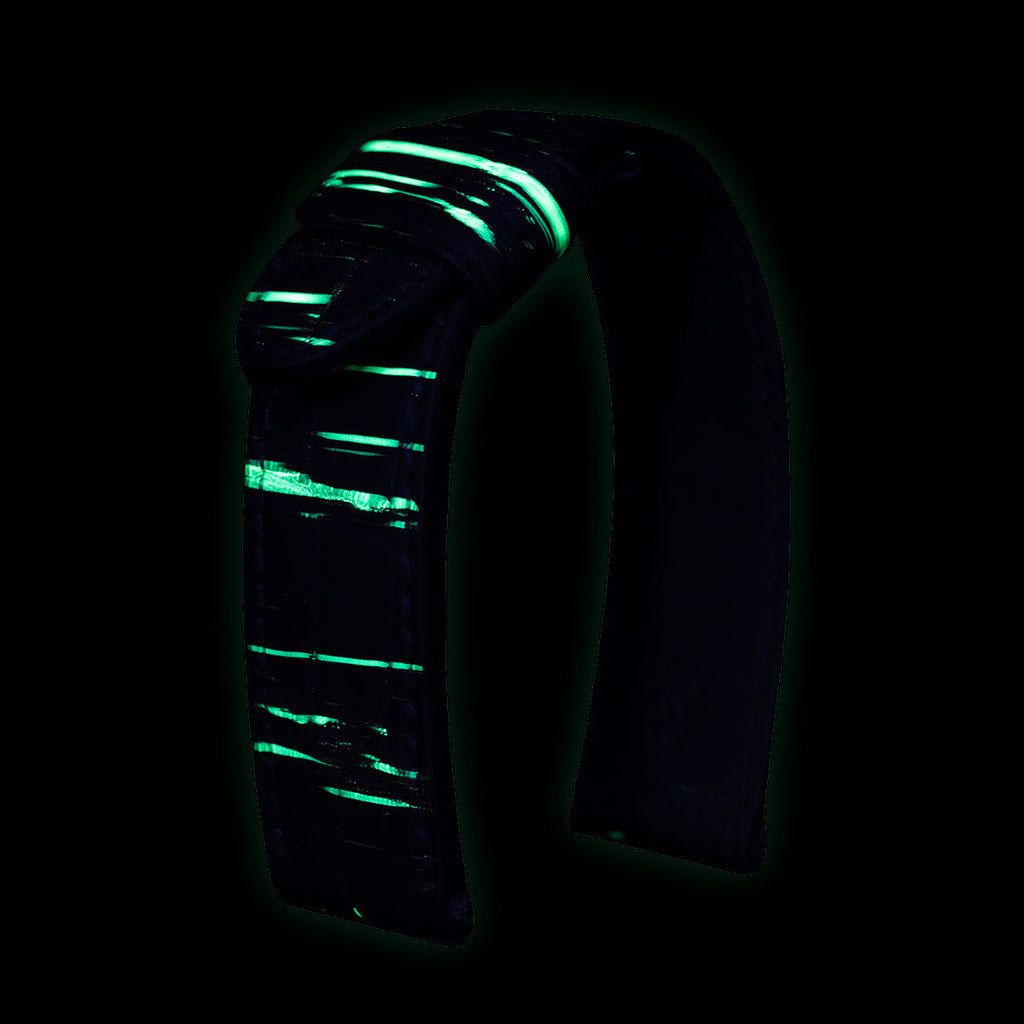 Panerai Radiomir &amp; Luminor - Fluorescent Leather Watch Strap - Black/Green Alligator