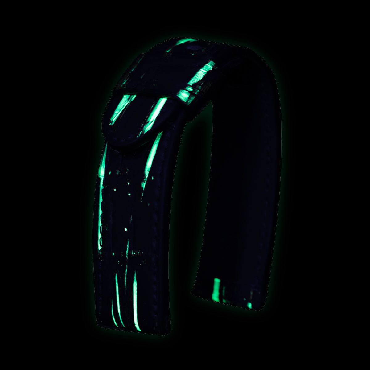 Panerai Radiomir &amp; Luminor - Fluorescent Leather Watch Strap - Black/Green Alligator