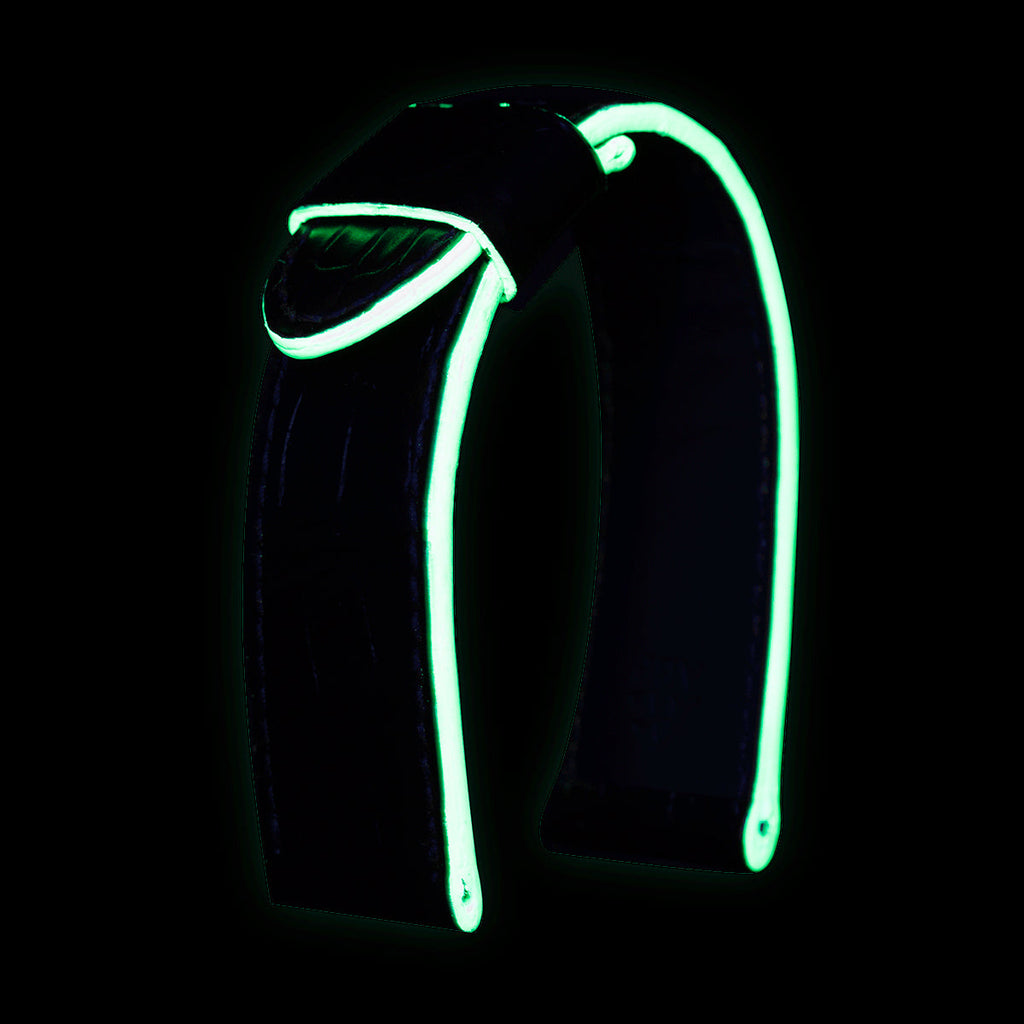 Panerai Radiomir &amp; Luminor - Fluorescent leather watch strap - Black / green alligator