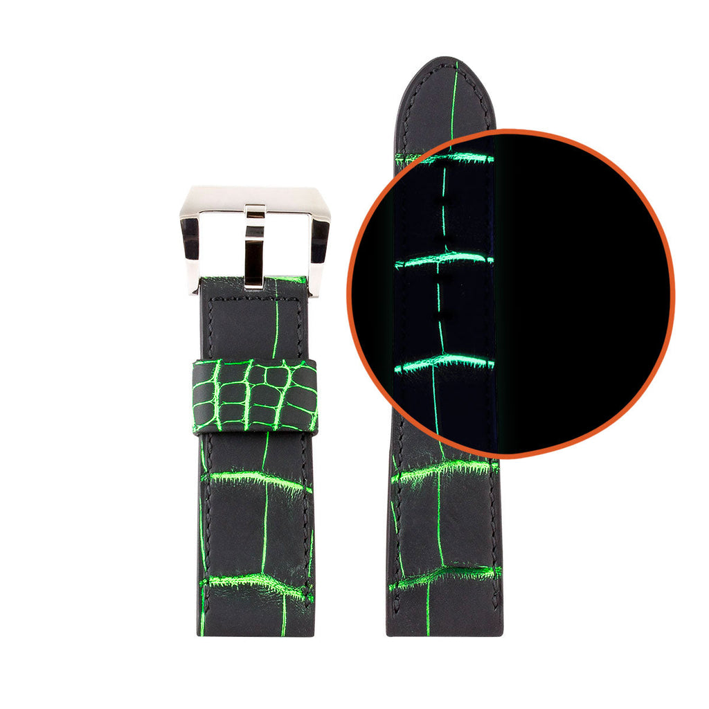 Panerai Radiomir &amp; Luminor - Fluorescent Leather Watch Strap - Black/Green Alligator