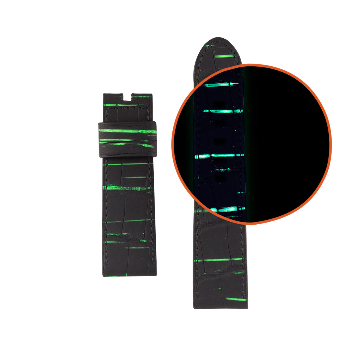 Panerai Radiomir &amp; Luminor - Fluorescent Leather Watch Strap - Black/Green Alligator