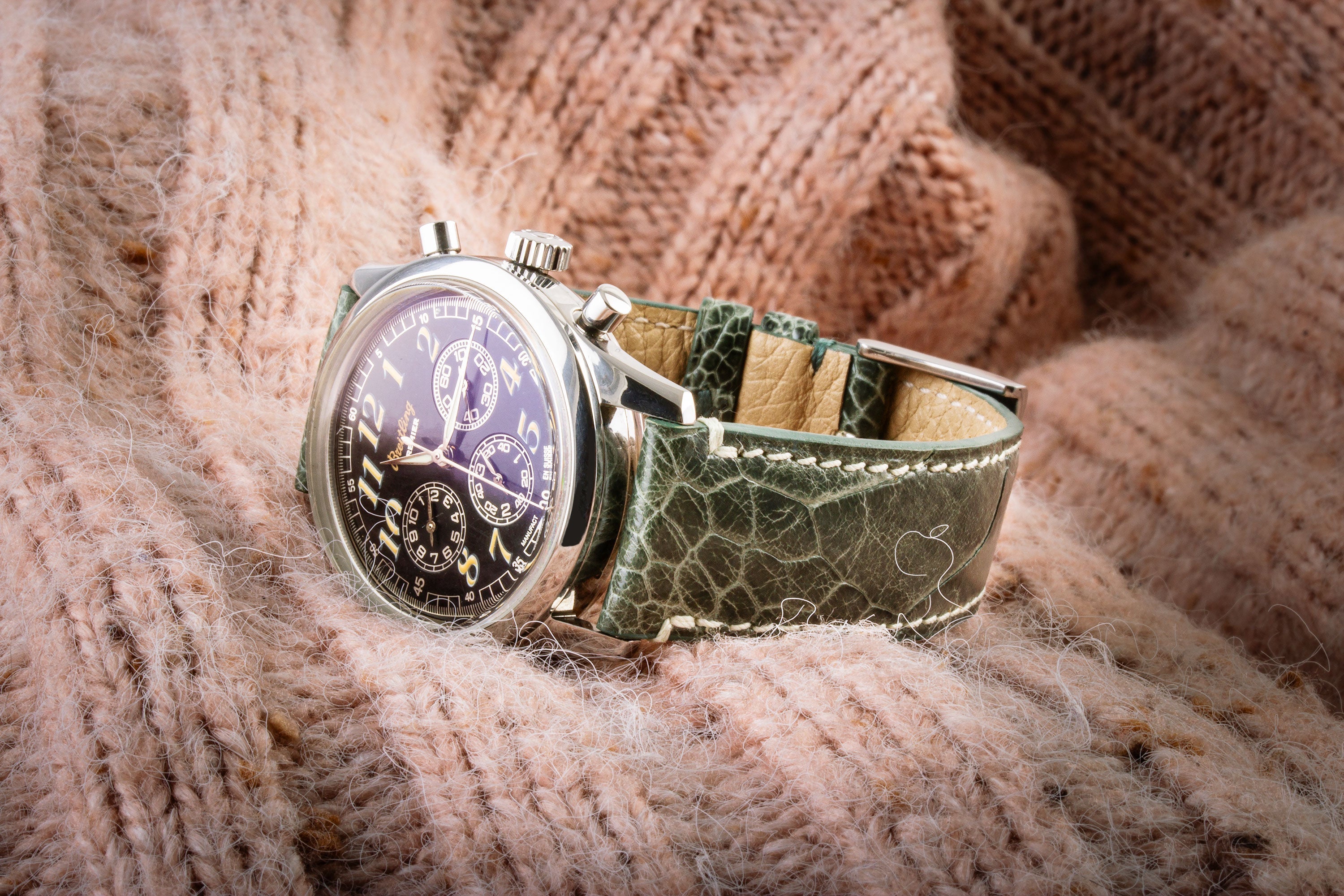 Bracelet-montre en cuir - Patte d'autruche (marron, vert, orange)