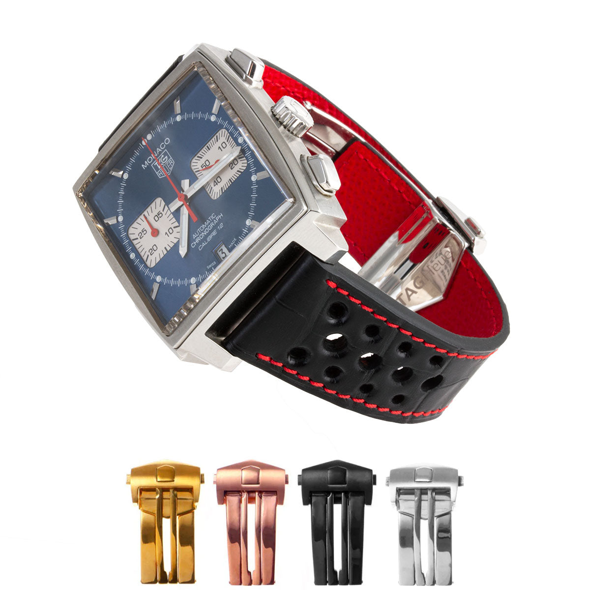 Tag Heuer Monaco - Leather watch strap - Black alligator