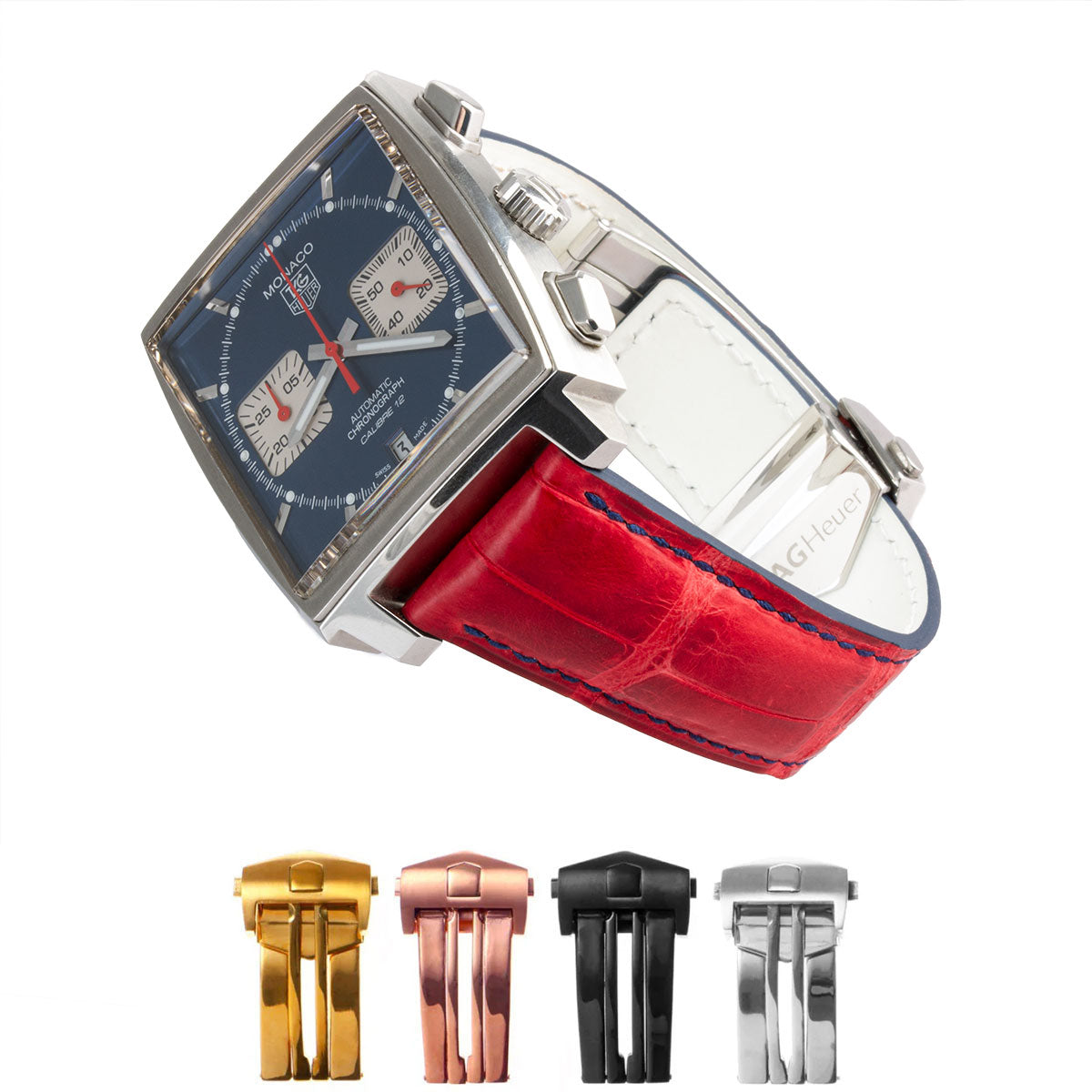 Tag Heuer Monaco - Leather watch strap - Specially tanned, red waxed alligator