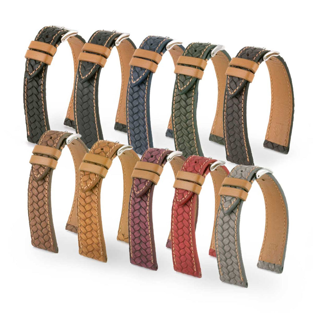 Bracelet montre cuir - Veau tressé (noir, bleu, marron...)