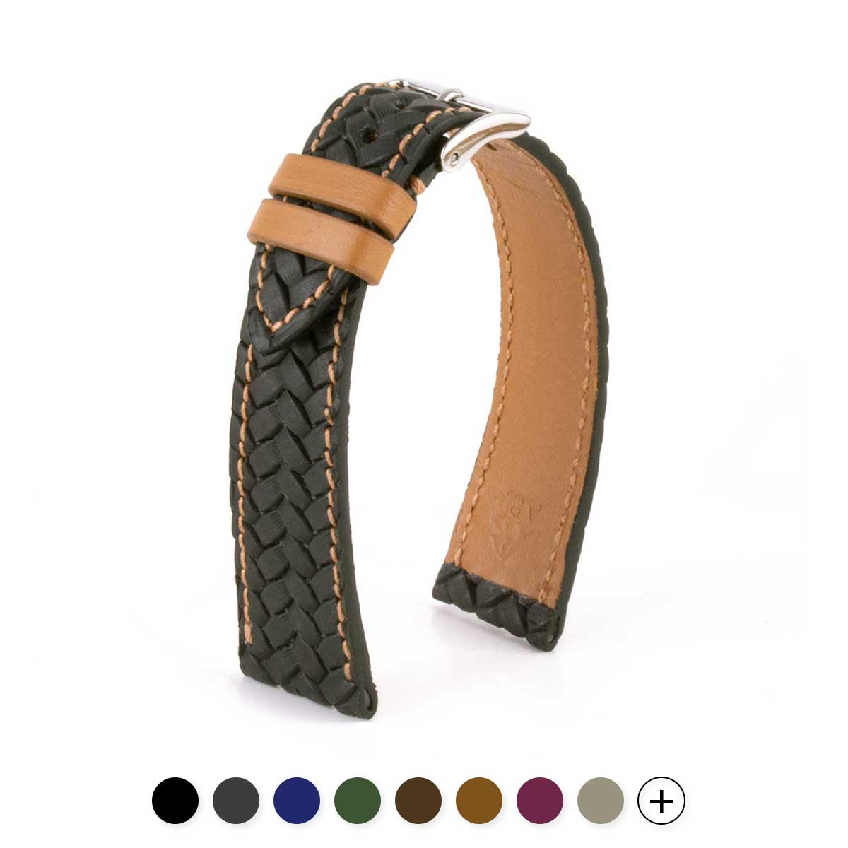 Bracelet montre cuir - Veau tressé (noir, bleu, marron...)