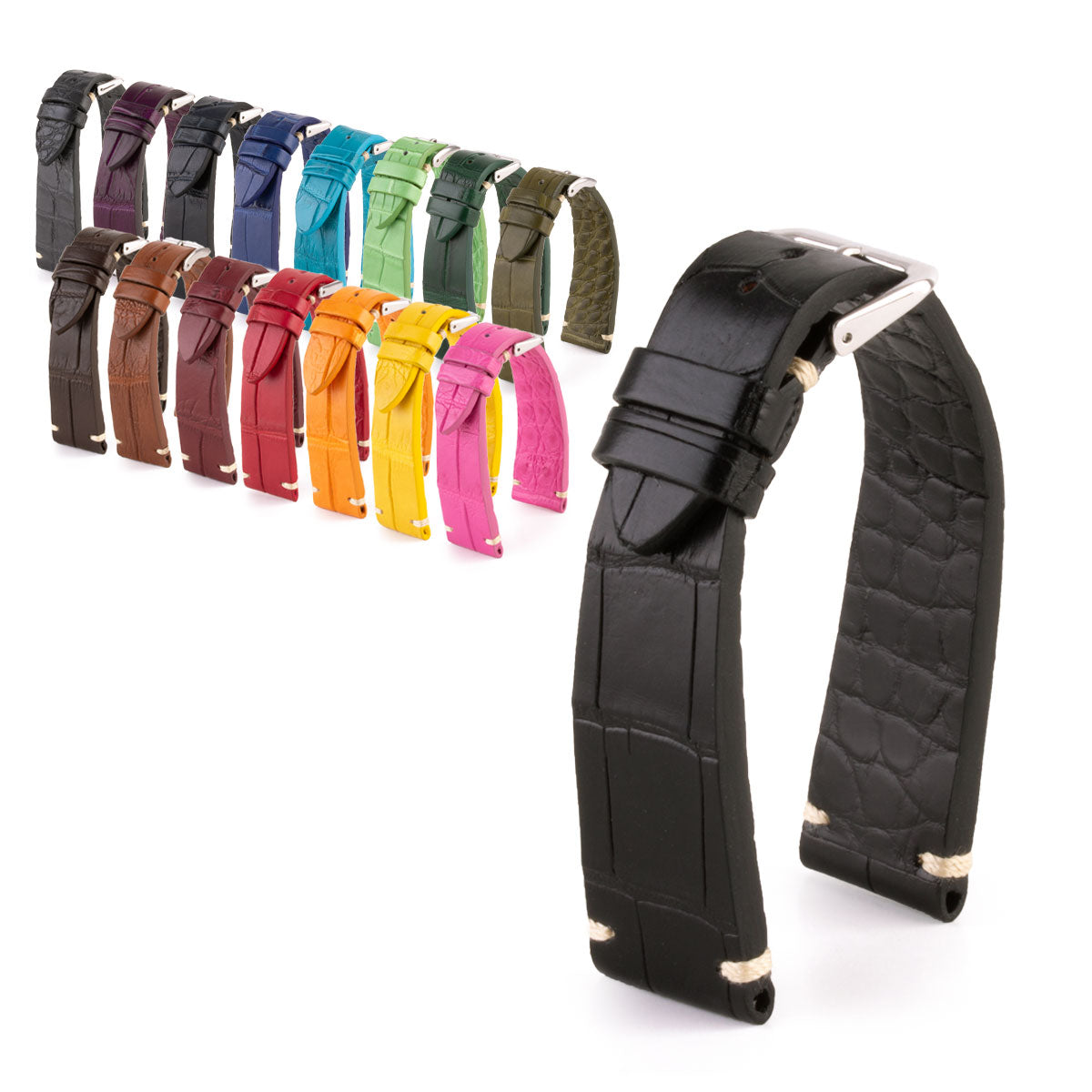 Bracelet Vintage premium - Bracelet montre cuir - Alligator (noir, marron, gris, bleu, kaki, rouge...)